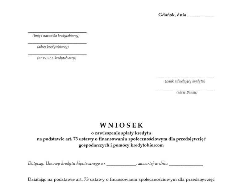 [WZÓR] Wniosek o wakacje kredytowe 2022 Adwokat Gdańsk, Prawnik